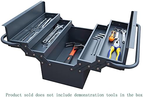 תיבת כלים מתכתית תיבת כלים 3 קיפול קיפול 5 מגש, ארון כלים פלדה ארון כלים ניידים עם ידית - ציפוי דבק