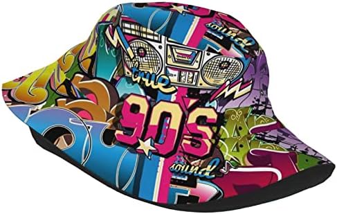 רטרו שנות ה -80 וה -90 דלי אופנה כובע גיאומטריה צבעונית יכול לשמש כובע דייגים מסוגנן לשמש כובע שמש