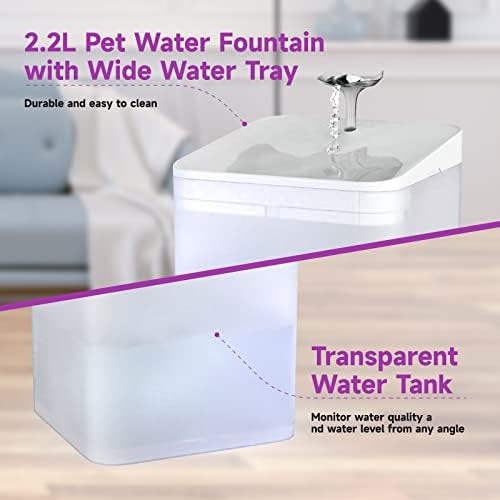 מזרקת מים לחתולים 2.2 ליטר / 74 עוז, מתקן קערת מזרקות מים לחיות מחמד, מזרקת שתייה לכלבים עם