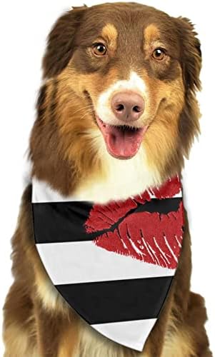 שפתיים מודפסות בפסים בשחור לבן צעיפי כלבים, צווארון יומיומי נוח - צווארון עניבת פרפר חמוד לכלבים