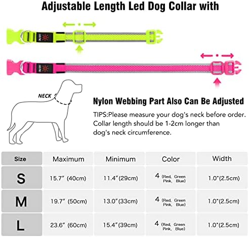 צווארון כלבים של פלאש LED, USB נטען נטען אורות צווארון כלבים, מתכוונן נוח רך רך בטיחות צווארון לכלבים