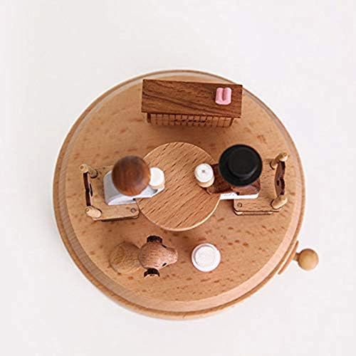 Lkkybooa מעץ סיבוב תיבת מוסיקה שעון שעון מוסיקה בעבודת יד קופסאות עץ מלאכת מלאכה רטרו קלטת בית
