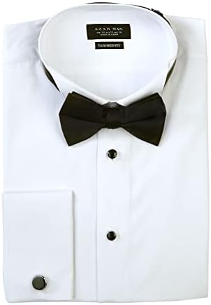 חולצת טוקסידו חדשה לגברים מחויטת דקה עם קצה כנף לבן משולבת שרוול צרפתי מאת אזאר