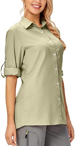נשים UPF 50+ הגנה על שמש חולצות דיג שרוול ארוך, טיול בגדי ספארי SPF יבש מהיר לנשים