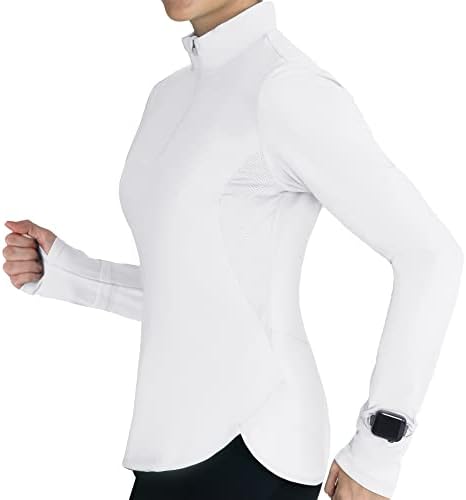 חולצות יבש מהירות של הנשים של הנשים שרוול ארוך לריצה אימון טיולים UPF50+ סוודר קל משקל עם כיס