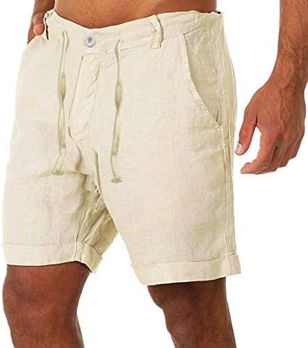 מכנסי פשתן מזדמנים לגברים 7 אינץ 'מתיחה קלאסית בכושר קיץ חוף יוגה מכנסיים קצרים עם משיכה וכיסים