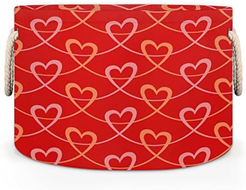 יום האהבה האדום אוהב לב סלים עגולים גדולים לאחסון סלי כביסה עם ידיות סל אחסון שמיכה למדפי אמבטיה