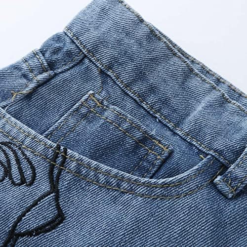 מכנסיים של Miashui Jean לנשים מכנסיים סקסיים רקמה מכנסיים רופפים מכנסי ג'ינס מזדמנים לנשים כיס כיס מיקוד