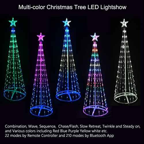 קולינלוב 5ft צבע רב צבע עץ חג המולד מופע אור הוביל, 234 אורות עץ חג המולד של חרוט LED עם חופשת בקרת מרחוק ואפליקציות