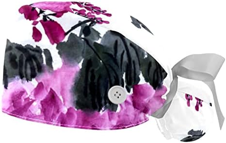 2 PCS נשים כובע עבודה מתכוונן עם כפתור פרח לבן פרח דיו ציור קוקו קומו קשירה לאחור