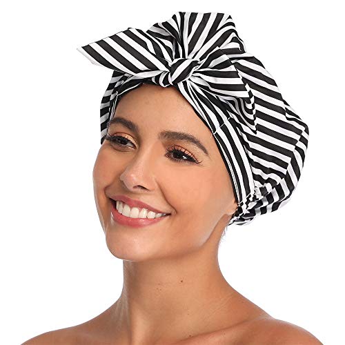 מכסה מקלחת VVOLF לנשים כובעי שיער למקלחת כובע מקלחת לשימוש חוזר לשיער ארוך כובע מקלחת טורבן גדול לצמות שחור