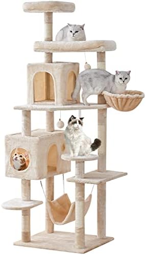 עץ חתול ירומי מגדל חתול בגודל 71.6 אינץ ' לחתולים מקורה, ריהוט דירות חתול רב מפלסי עם עמודי גירוד מוטות קטיפה,