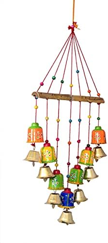 Laxmi Craft Decupt Homecraft Rajasthan פעמונים צבעוניים מעץ עיצוב קיר תלייה תופעה דקורטיבית ריהוט / דיוואלי