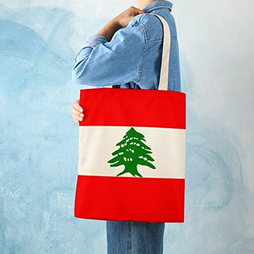 דגל לבנוני תיק קנבס מצחיק תיק עם ידיות קניות מכולת קניות חוף ים לשימוש חוזר 15 x 16 אינץ '
