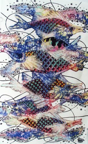 ציור אמנות בטיק מקורי על בד כותנה, דגים ושגשוג ' מאת אגונג