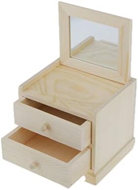 Seewoode AG205 תיבת אחסון תכשיטים מעץ לא גמורים 2 מגירות עם מראה למלאכות אומנויות קופסאות מתנה עיצוב ביתיות