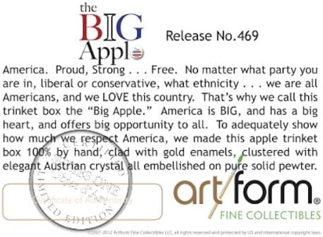 שחרור Objet d'Art No.469 התפוח הגדול ארהב אדום לבן וכחול תפוח תכשיט תכשיט בעבודת יד