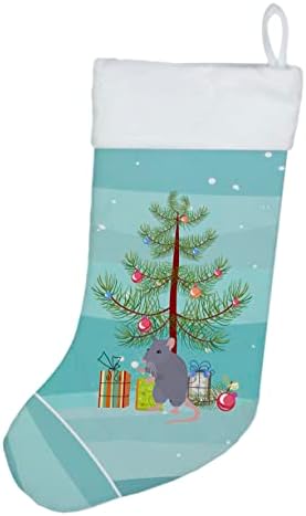 אוצרות קרוליין CK4469CS עכברוש כחול חג מולד חג מולד חג מולד, אח תלויים גרביים לעונה חג המולד עיצוב