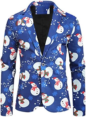 Mekouiye Mens Mens חולצות חג מולד מכוערות מעילי בלייזר חגיגיים עץ חג המולד מצחיק איש שלג הדפס