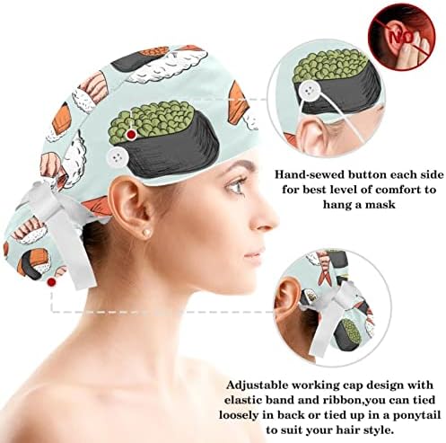 מכסים רפואיים של Muooum כובע עבודה מתכוונן עם כפתורים ושיער קשת מדוזי כוכבי ים מדוזינים
