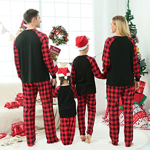 אמא נשים משפחתיות חג המולד פיג'מה תלבושות ביתיות סט הדפס חג המולד פיג'מה שרוולים משובצים שחור פיג'מה