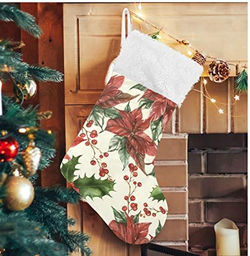 גרבי חג המולד של Alaza פרחי Poinsettia משאיר קישוטי גרביים גדולים בהתאמה אישית של הולי קלאסית לעיצוב המסיבה