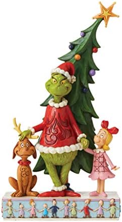 Enesco Jim Shore The Grinch, Max ו- Cindy עם צלמית עץ חג המולד, 11.22 H, Multicice