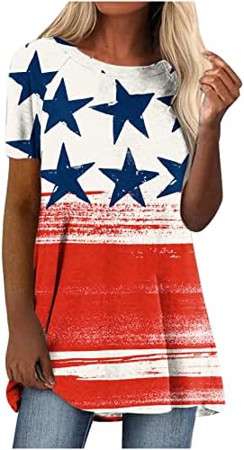 טוניקת הדגל האמריקאית לנשים קיץ קיץ מזדמן שרוול קצר צוואר צוואר צווארון טשירטס חולצות רופפות חולצות