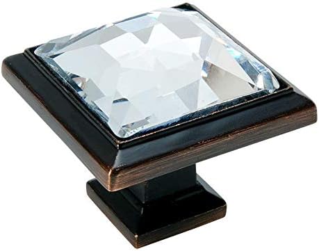 COSMAS 10 חבילה 5883orb-c שמן שפשף ארון ברונזה כפתור מרובע עם זכוכית צלולה-1-1/4 מרובע