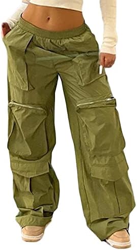 מכנסי מטען Y2K לנשים Awoscut מכנסיים מכנסיים עם רגל ישר מזדמנים מכנסיים רצים רחבים עם בגדי רחוב מרובים