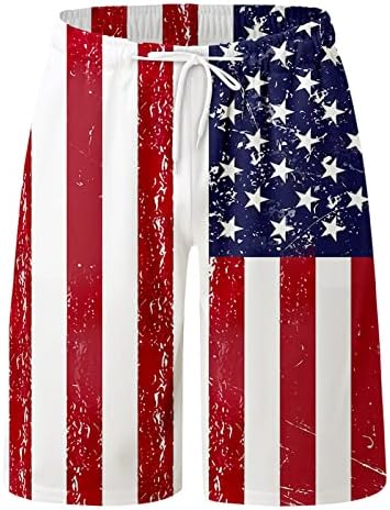 מכנסי לוח עצמאות של ZDDO מכנסיים קצרים לגברים, דגל אמריקאי הדפסים גלישה במכנסיים קצרים בקיץ