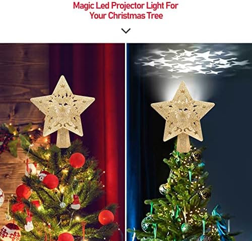 SXSGSM אורות טופר עץ חג המולד, טופר עץ כוכבים עם מקרן כוכב סיבוב קסמים, מקרן נצנצים תלת מימד טופר עץ עץ חג המולד