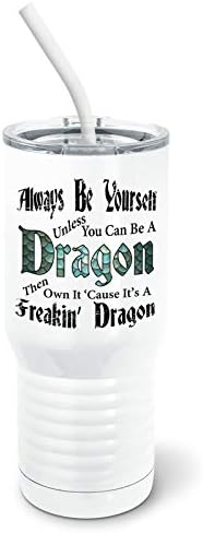Pixidoodle Be Dragon Freakin - דרקון מאזן דרקון כוס עם מכסה מחוון עמיד בפני שפיכה וקש סיליקון