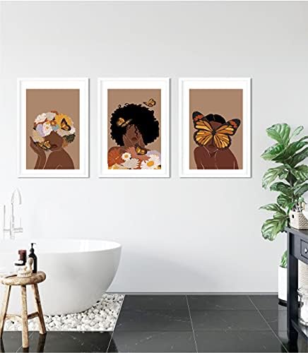 אומנות אישה אפריקאית אמריקאית, אמנות אופנה, דיוקן אופנה של אישה, אמנות קיר שחורה, אישה שחורה עם פרפר עם קיר