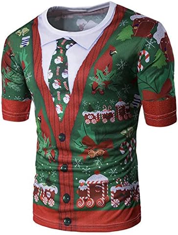 חולצות טריקו של שרוול קצר לחג המולד לגברים, תלת מימד מצחיק חג המולד מצחיק צמרת טיי טופ טופס סנטה קלאוס עניבה