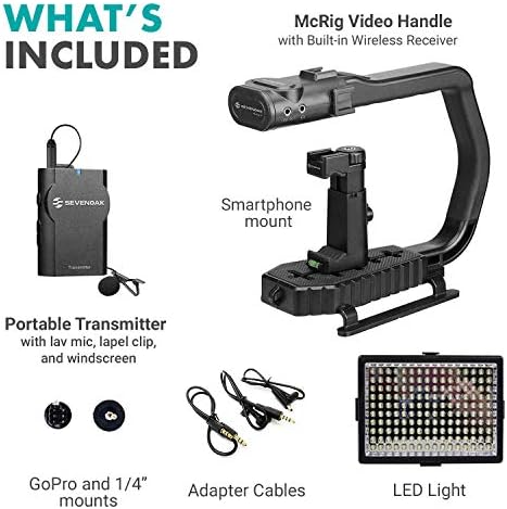 Movo Micrig -W1 מיקרופון אלחוטי + אור קולנוען אור LED - יצרנית וידאו מיוצב מצלמה עם מיקרופון Lavalier