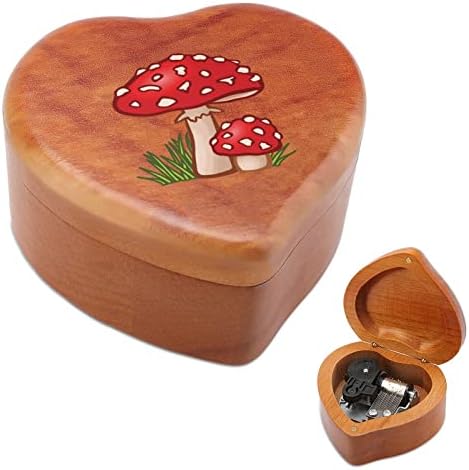 Nudquio Magic Fushrooms צורת לב קופסת מוסיקה מעץ קופסת וינטג 'שעון קופסה מוזיקלית יום הולדת יום הולדת