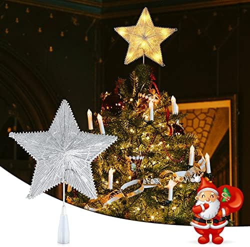 טופר עץ חג המולד של כוכב, אור חג המולד של 10 אינץ ', טופר נוצץ עם 10 אורות חמים LED, עץ עץ קישוט לקישוט