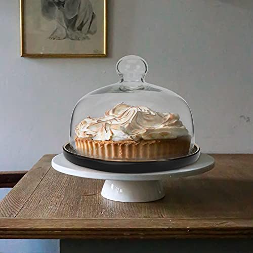 כיסוי עוגת זכוכית דויטול עם מעמד: צלחת עוגת קרמיקה חרסינה מגיש מגש קינוח עגול עם מגש צלחת קינוח