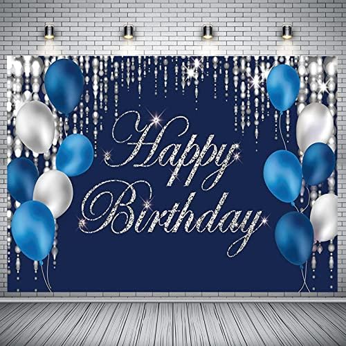יום הולדת שמח רקע כחול כהה וכסף יום הולדת שמח סימן כחול יום הולדת שמח באנר רקע סטודיו לצילום אספקת מסיבת יום הולדת