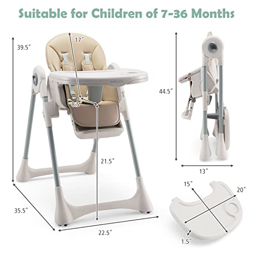כיסא גבוה של שמחת תינוקות להמרה לתינוקות ופעוטות, כסא גבוה מתקפל עם משענת גב/משענת רגליים/גובה מושב, מגש נשלף