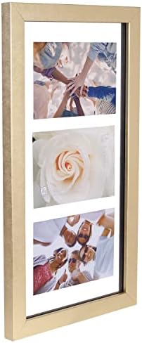 עיצובים בינלאומיים של מלדן 8x16 מסגרת קיר זכוכית צפה זהב מציגה עד 3 תמונות 5x7
