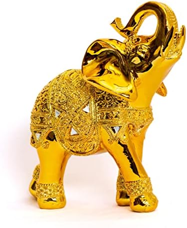 דלקס- 8 צבע זהב פסל פיל אלגנטי עם תא המטען פונה לעושר כלפי מעלה פילים מזל פילים, מושלם לעיצוב הבית,