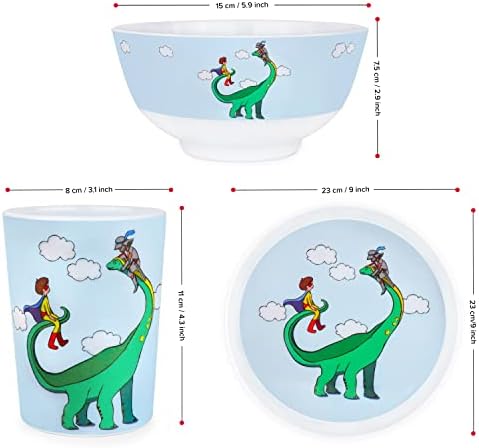 קיז עיצובים 3 יחידות גיבור ילד האכלת סט-חמוד דינוזאור מלמין ילדים כלי אוכל סט עם צלחת, כוס, קערה-גדול
