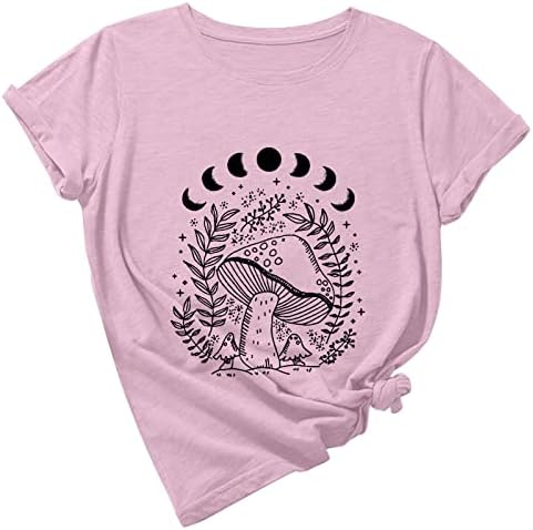 נשים של קיץ קצר שרוול חולצות שמש ירח פטריות גרפי טי חולצות עגול צוואר מזדמן רופף בכושר חולצה חולצה
