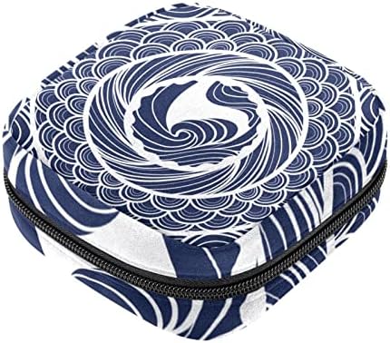 מפית סניטרית אחסון תיק, נייד תקופת תיק עבור נשים בנות וסת כוס פאוץ, יפני סגנון חיל הים כחול גל עגול