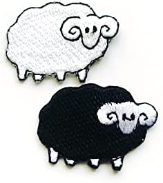 סט PL של 2 מיני זעיר כבשים קטנות חיה כבש בר בר לבן שחור תפור ברזל על תלבוש טלאי שלט של תאי אפליקציה