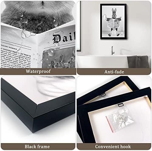 פוסטר ממוסגר שחור של יונגרט, אמנות קיר אמבטיה של ארנב חמוד, בעלי חיים בסגנון חווה עיצוב קיר אמבטיה, קיר בד שחור