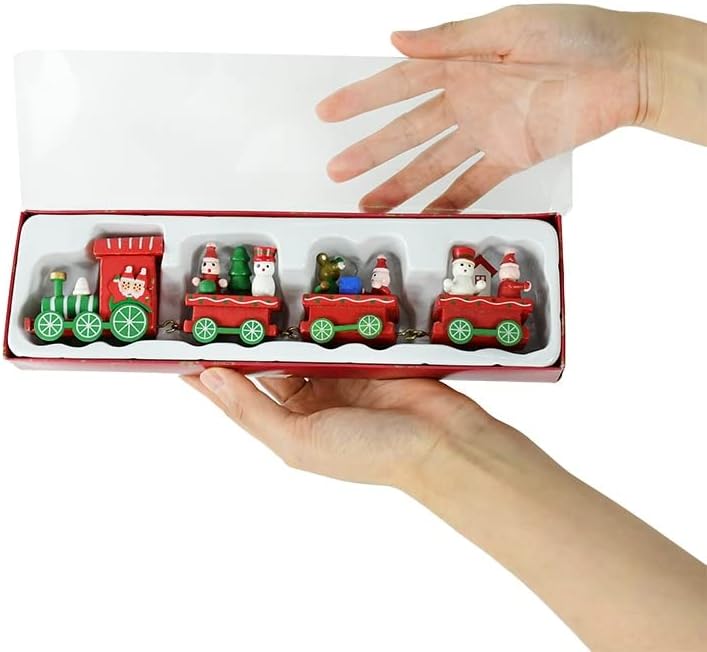 קישוטים לחג המולד של חג המולד רכבת רכבת עץ לחג המולד רכבת צבועה חמוד עם סנטה קלאוס שלג איש ראש השנה
