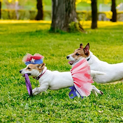 4 ביולי חיות מחמד פטריוטית תלבושת אמריקאי דגל גור כובע עם רשת טוטו חצאית סט לכלבים קטנים חתלתול